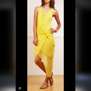 HELMUT LANG Asymmetric Viscose Drape Dress In Burst Yellow; Size M